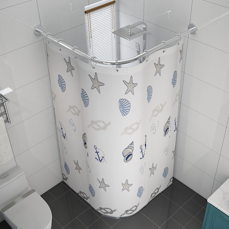 浴帘套装免打孔浴室弧形杆洗澡闪电客隔断挂帘卫生间淋浴北欧布帘子