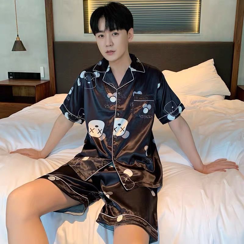 男士睡衣短袖薄款仿冰丝春夏季薄款夏天卡通可爱学生家居服套装莎丞
