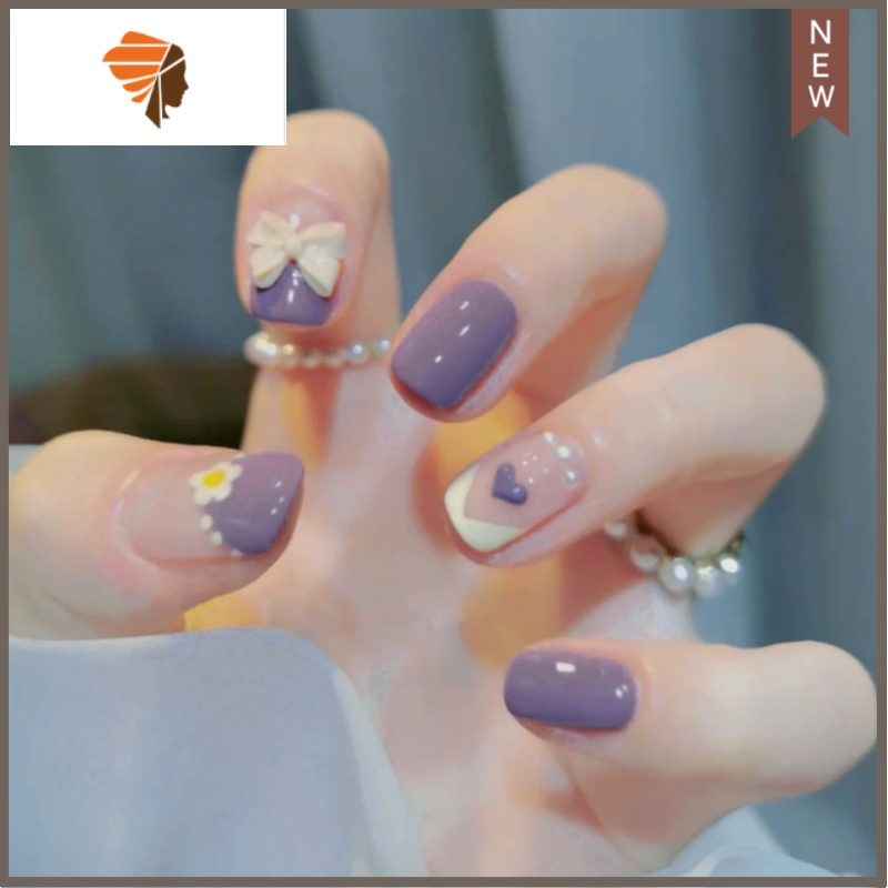 抖音短款假指甲贴片美甲成品可拆卸穿戴甲学生孕妇可用蝴蝶结美甲