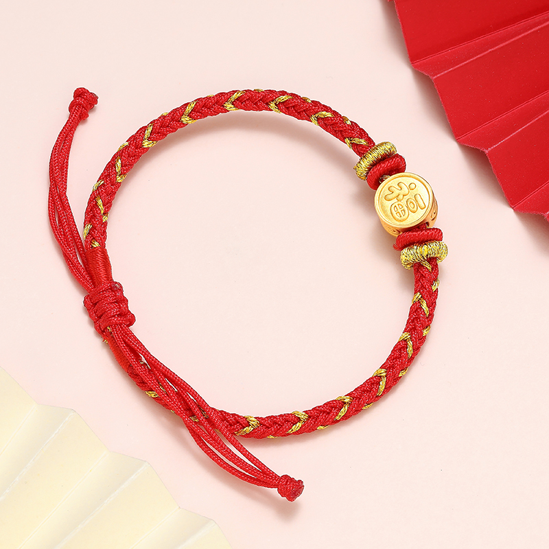 潮宏基平安果黄金手链手绳串珠5d硬金珐琅足金转运珠圣诞礼物女
