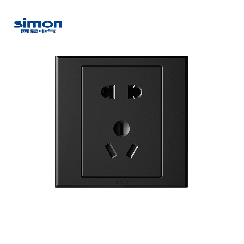 西蒙simon e3哑光黑色插座开关5五孔家用暗装墙壁86型面板二三插多孔