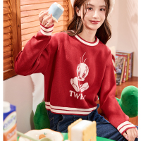 唐狮秋冬新款红色毛衣女圆领图案冬季过穿搭奶fufu毛衣xz