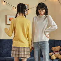 [2.5折价140元]唐狮冬季新款百搭学生羊毛衫打底毛衣女纯色半高领内搭黑白色