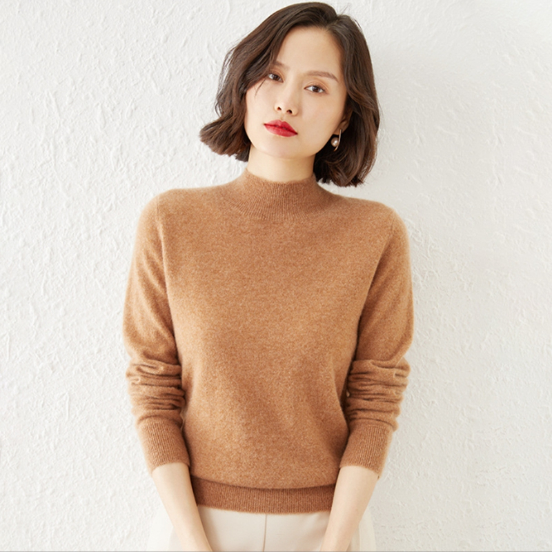 半高领毛衣针织衫女款秋冬短款套头纯色针织毛衣 修身毛衣加厚打底衫