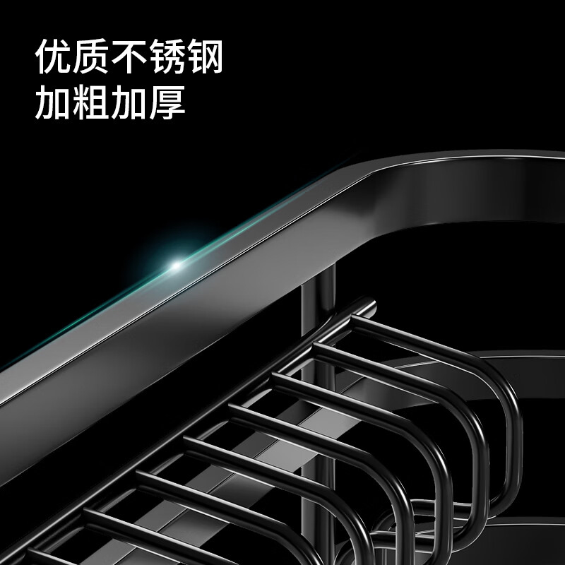 尔沫不锈钢碗碟架厨房双层拉篮橱柜内拉篮实心内置收纳篮碗筷架阻尼导轨安静抽屉式碗蝶篮调味碗柜送筷盒和接水盘高清大图