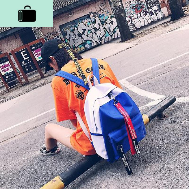 双肩包女小学生初中生校园背包小清新韩版旅行包帆布书包女包时尚NEW LAKE 蓝色默认