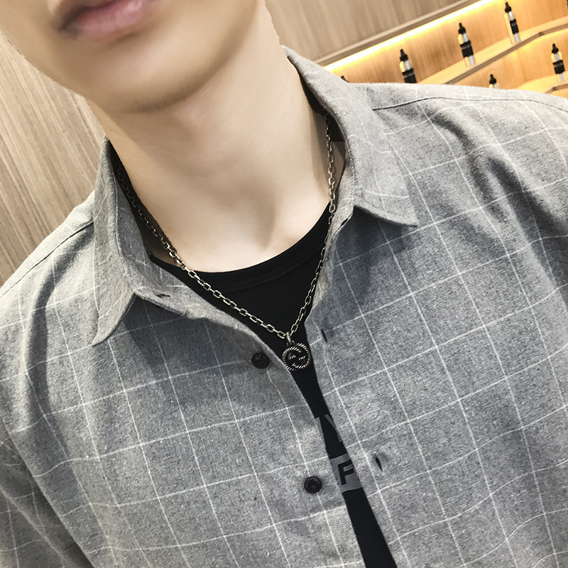 吉普战车2021年夏季新款男士衬衫男商务休闲时尚格子短袖衬衫男士中青年工装衬衣男士外套寸衫大码男装百搭潮款-5