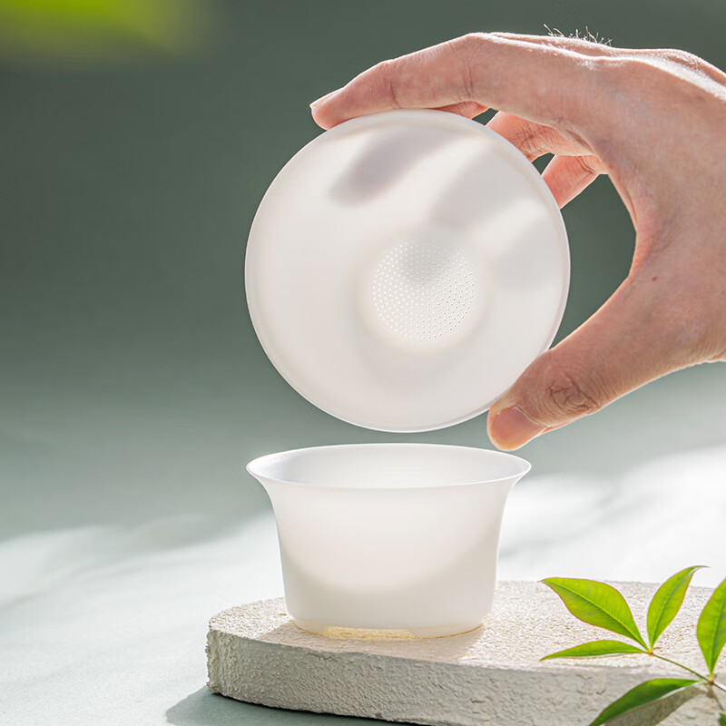 陶瓷羊脂玉瓷茶具套装超薄胎浮雕“乘风破浪”三才盖碗功夫茶具礼盒装 苏氏高清大图