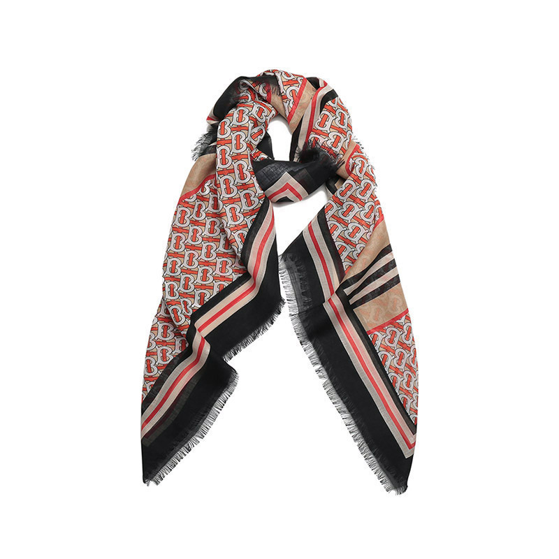 博柏利burberry男女通用款绵羊毛桑蚕丝大号方巾围巾8055865