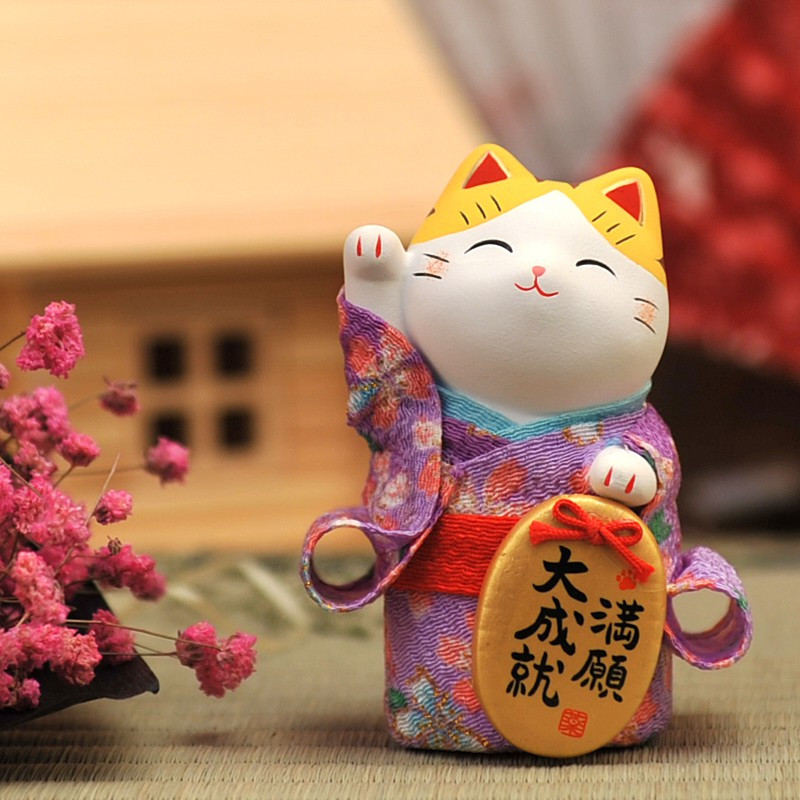 日本猫陶瓷摆件生日结婚开业创意摆件家居饰品 三维工匠 5只小判全家福&10CM
