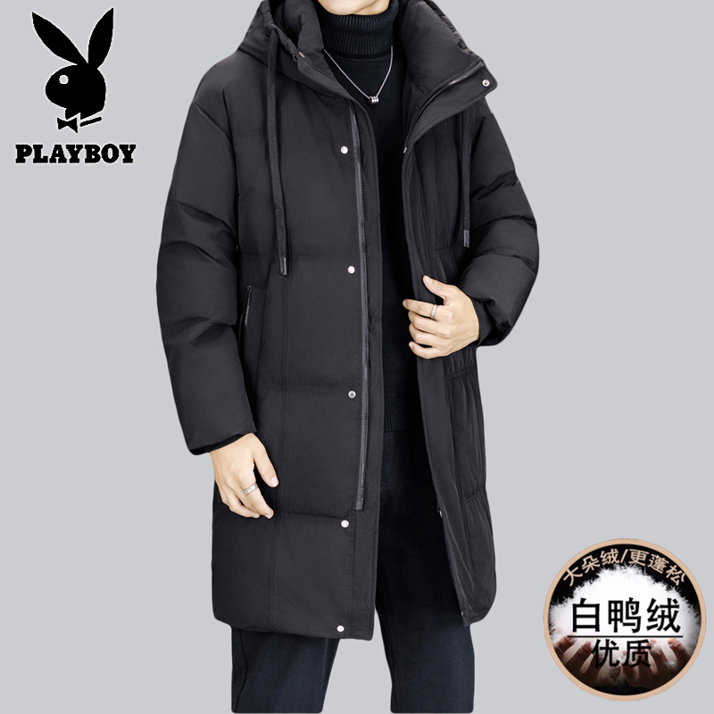 花花公子新款高品质冬季新款户外防寒服三防连帽中长款羽绒服男装夹克外套高清大图