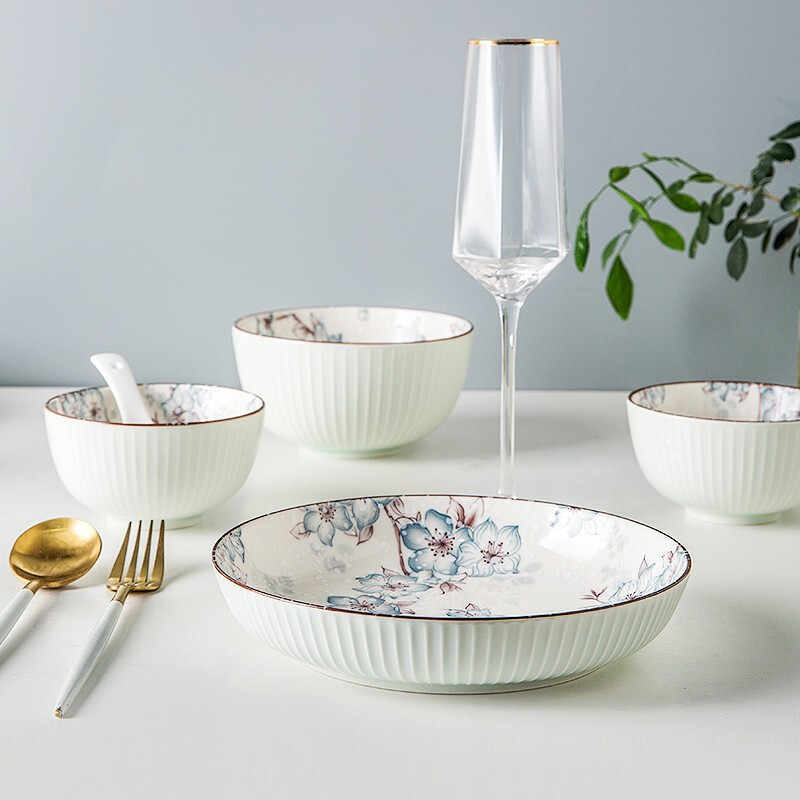 亿嘉IJARL 日式浪漫手绘釉下餐具玉兰16件套高清大图