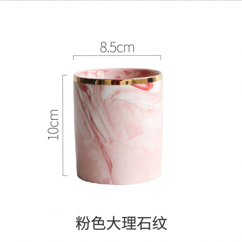 家柏饰(CORATED)态生活 ins北欧陶瓷大理石纹收纳桶金色化妆刷收纳筒金边笔筒花瓶 粉大理石纹两个减5元