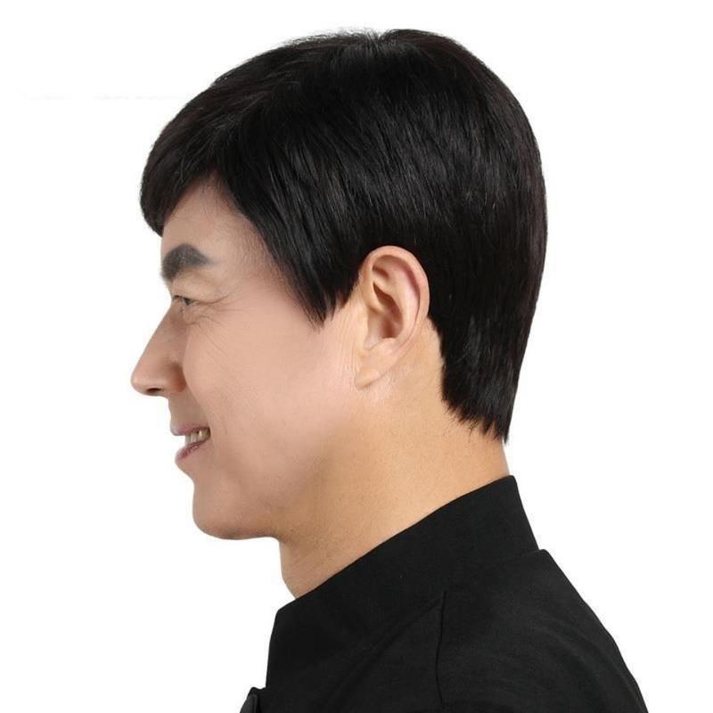 中老年假发男式假发逼真男士发丝头套整顶假发男短发浅棕色发网发夹