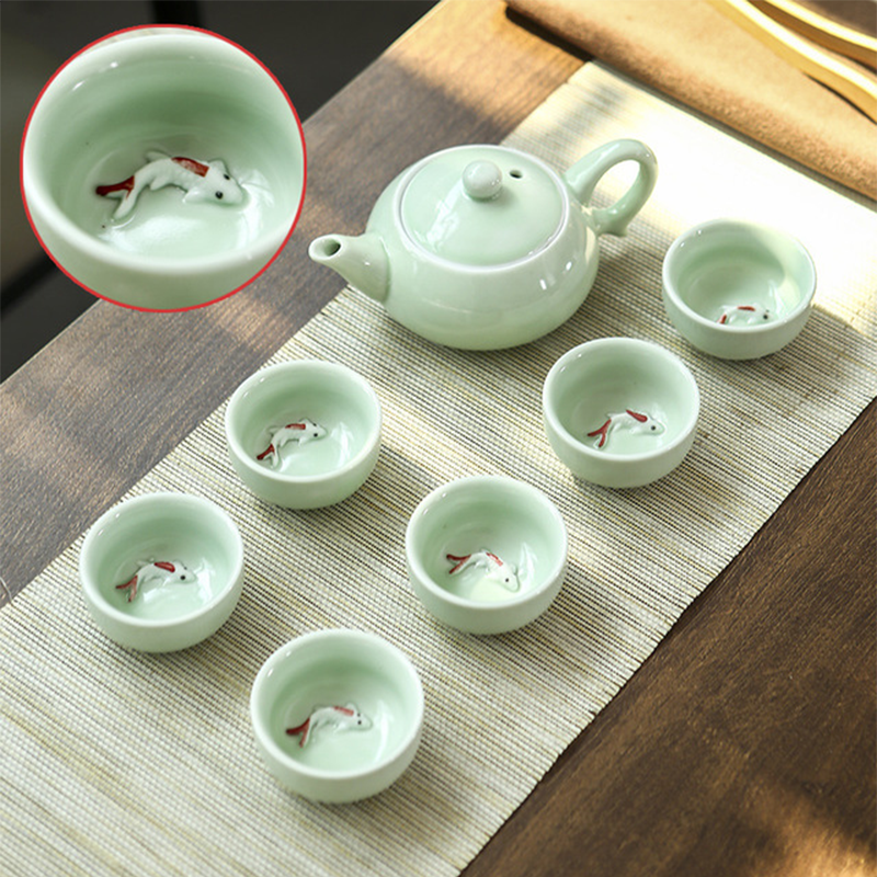 7头青瓷鱼杯茶具套装