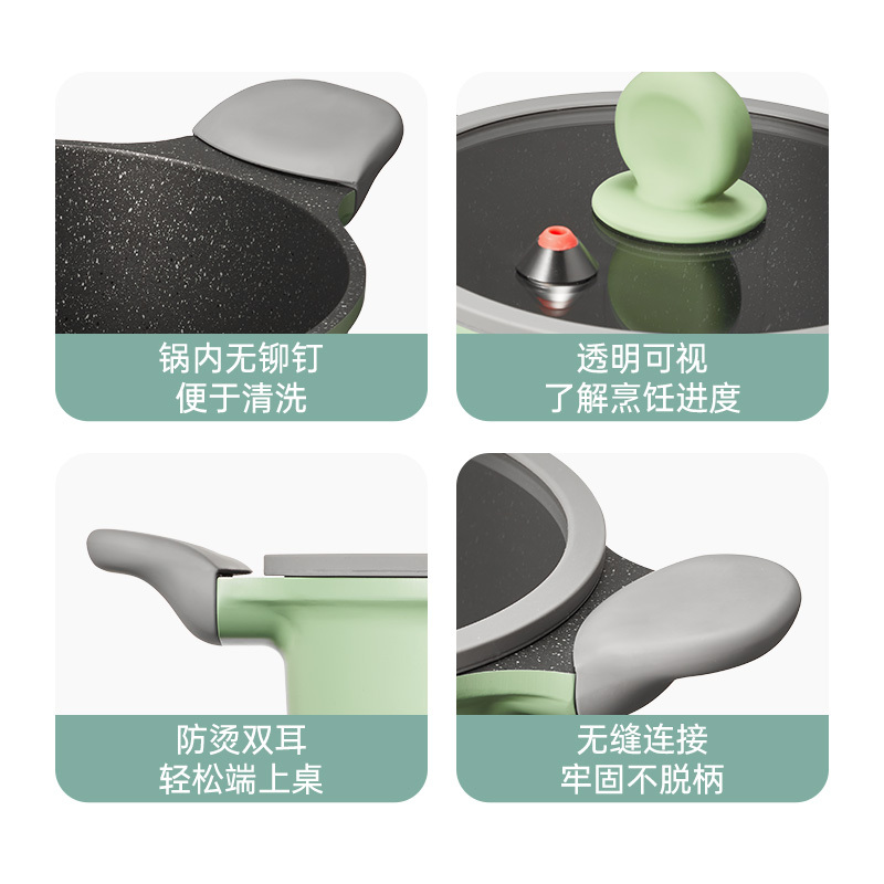 炊大皇微压快熟不粘汤锅22cm家用麦饭石色加深炖锅燃气灶电磁炉通用锅TG22ZQ-1高清大图