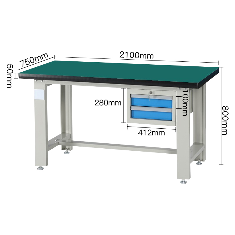 尔迈 重型钳工工作台防静电操作台工厂多功能工具台 2.1米单桌+吊抽高清大图