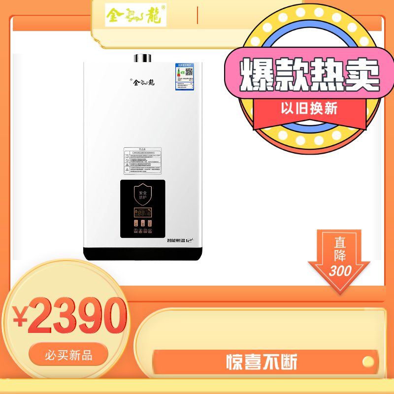 金龙燃气热水器12DQF05家用加厚无氧铜智能恒温强排式升宁金龍燃气热水器