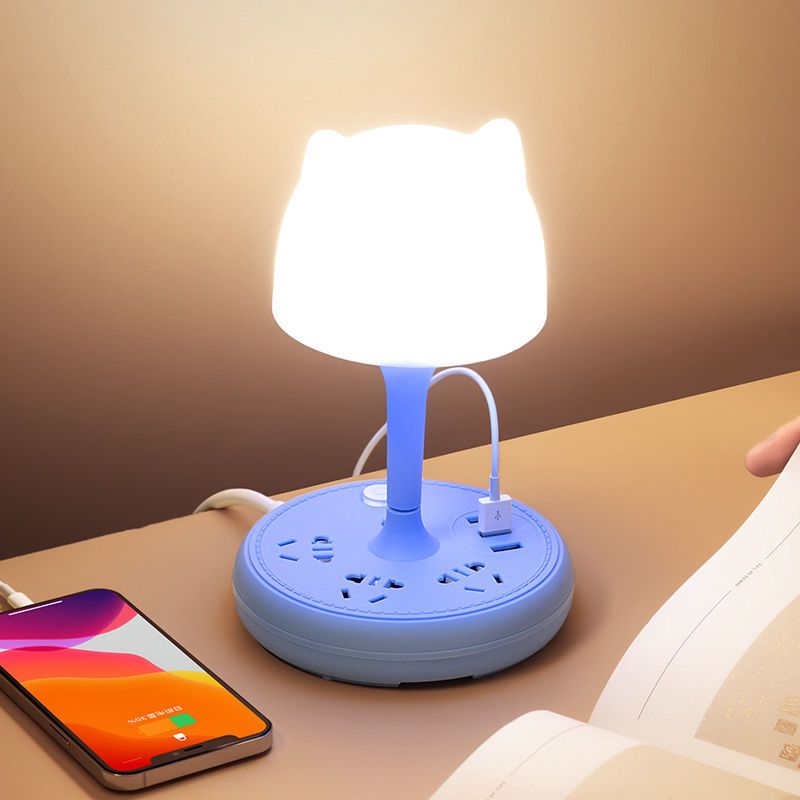 插座板led台灯多功能多孔带usb插线接线板家用喂奶小夜灯插排