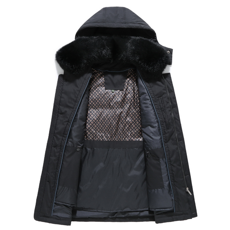 男士保暖羽绒服狐狸毛领中长款活里活面可拆卸爸爸装冬款工作服舒适