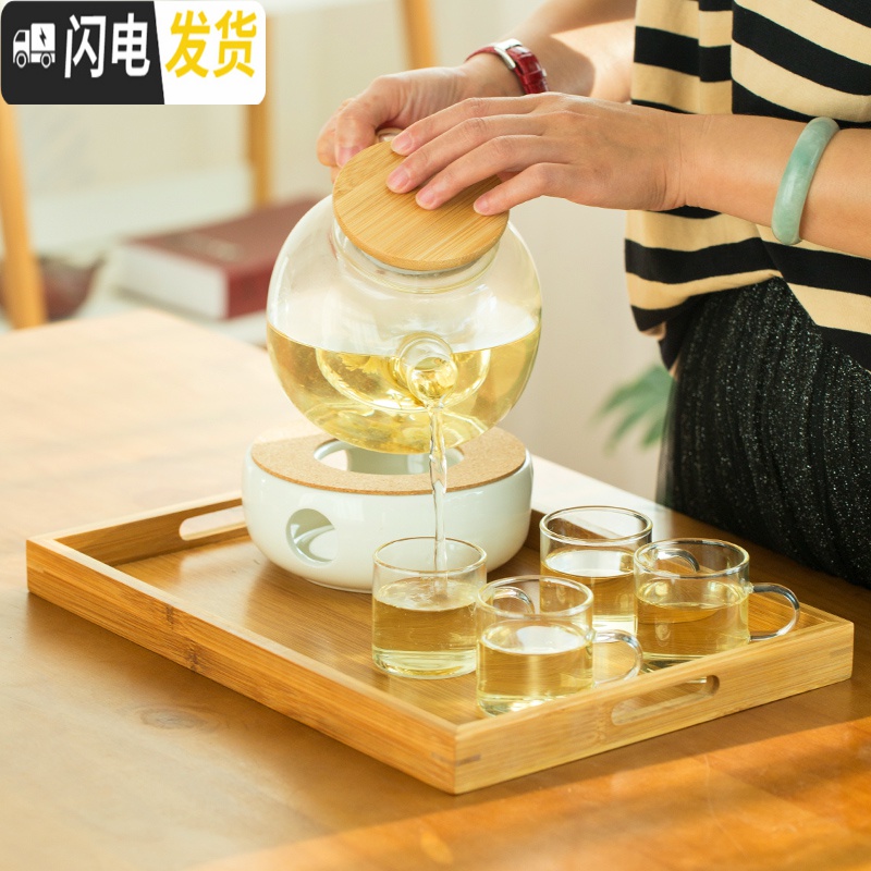 三维工匠日式蜡烛底座煮花茶水果玻璃壶耐热院下午茶电陶炉泡茶具套装 直把杯(4个)高清大图