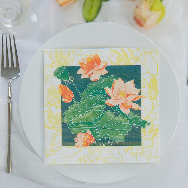 莞美尚品花开富贵出水芙蓉彩色餐巾纸原生木浆纸巾三层加厚便携装2包