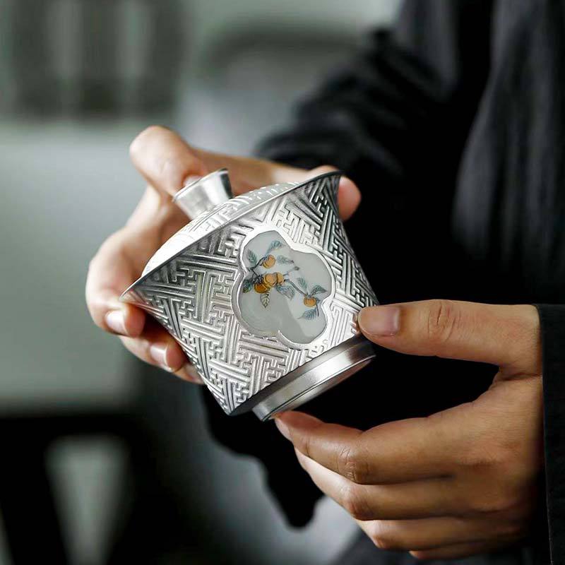 MULTIPOTENT整套茶具鎏银功夫茶具套组柿柿如意盖碗套装郑文强大师作品可收藏高清大图