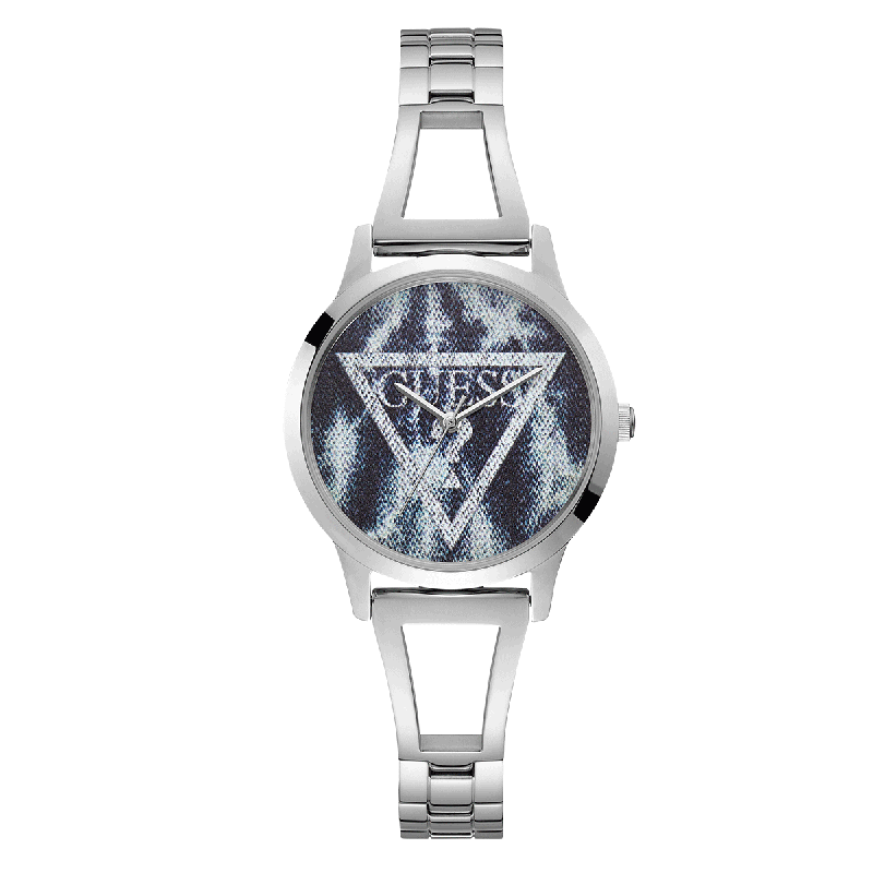guess蓝盘倒三角logo牛仔石英腕表w1145l1