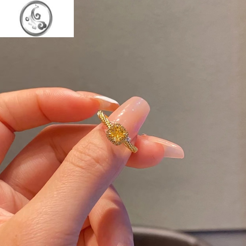 JiMi轻奢超闪小方糖黄钻戒指女包金黄水晶食指戒时尚高级感