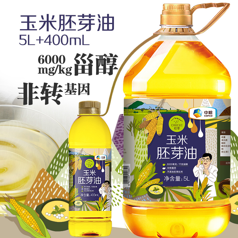 中粮 初萃玉米胚芽油5L+400ml 物理压榨 一级桶装玉米油 非转基因 食用油粮油