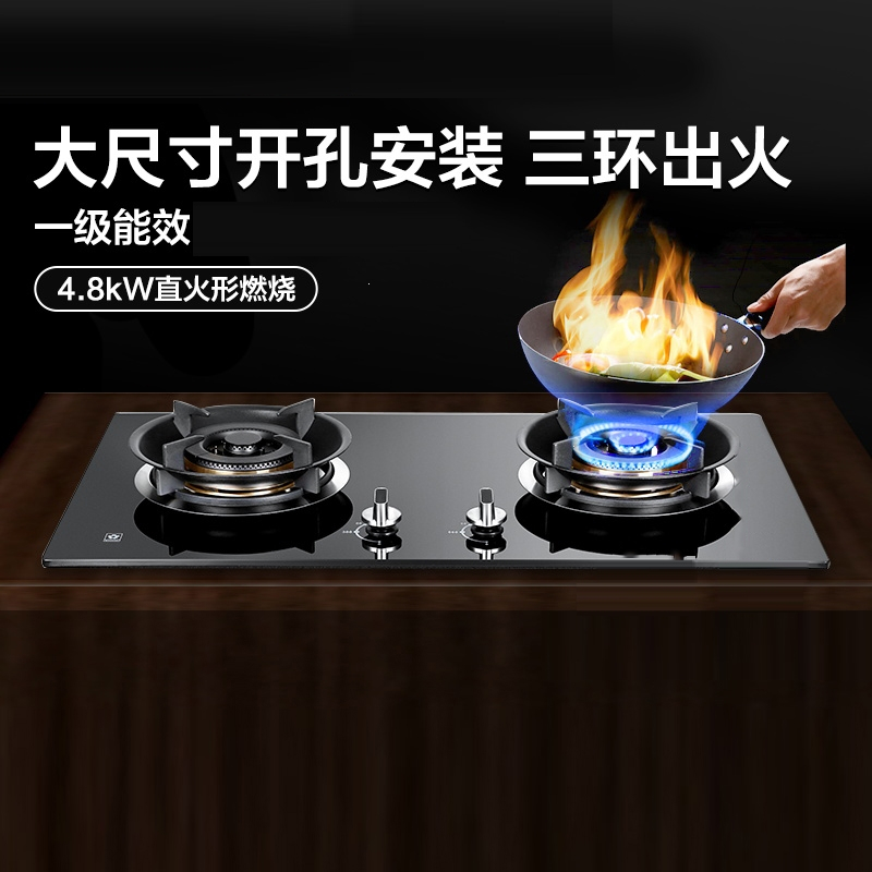 鱼跃星空大火力燃气灶双灶家用天然气厨房台式液化气嵌入式煤气灶_不锈钢7.2kw右九腔无定时熄火保护_天然气