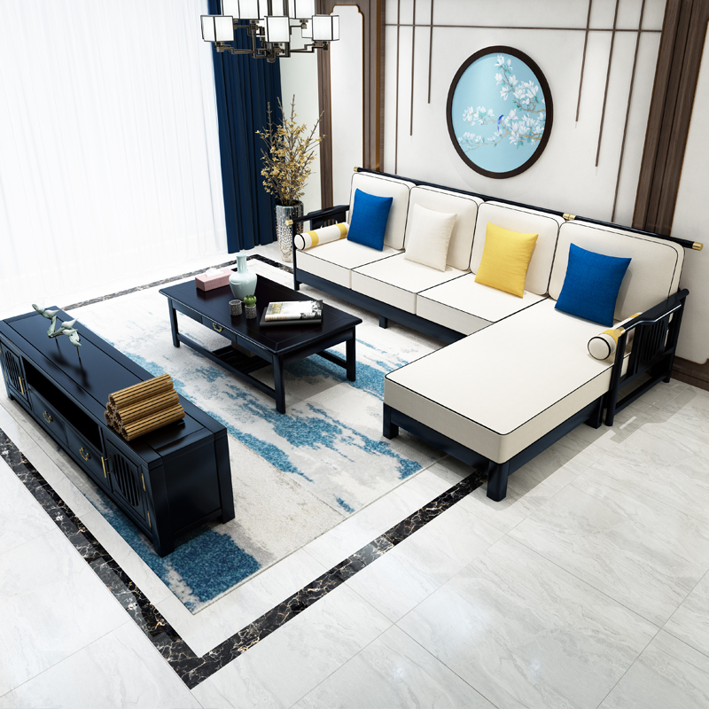 新中式木沙发简约轻奢禅意贵妃ciaa布艺家具大小户型客厅沙发组合