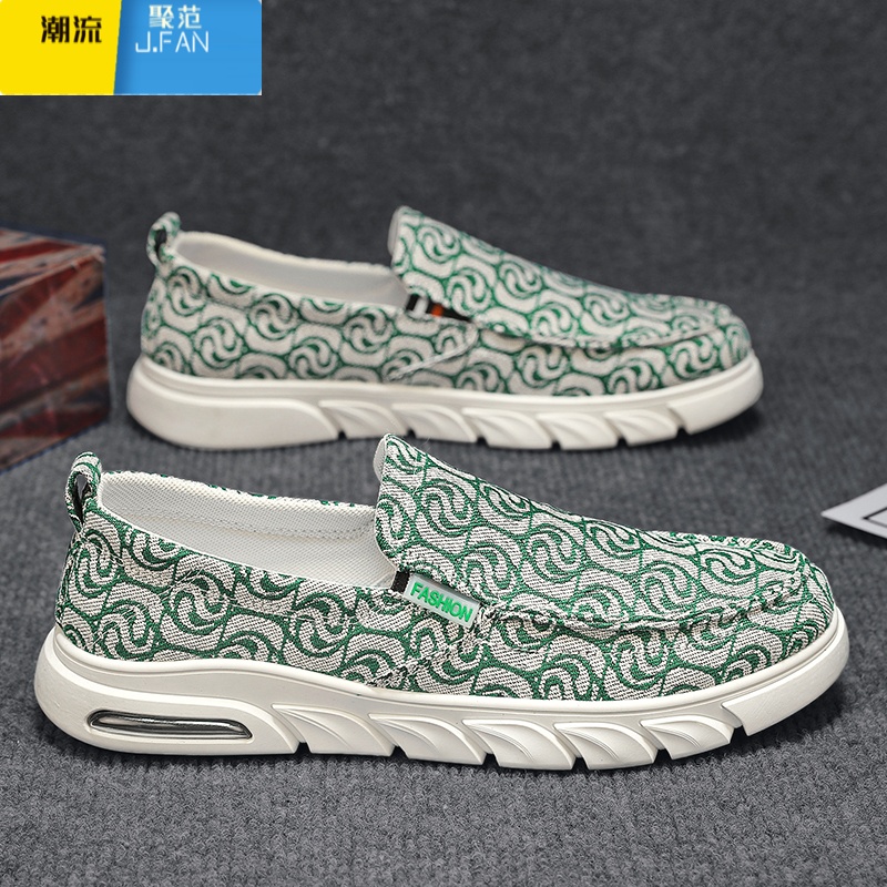 聚范帆布男鞋夏季透气懒人一脚蹬休闲板鞋男款工作运动亚麻老北京布鞋高清大图