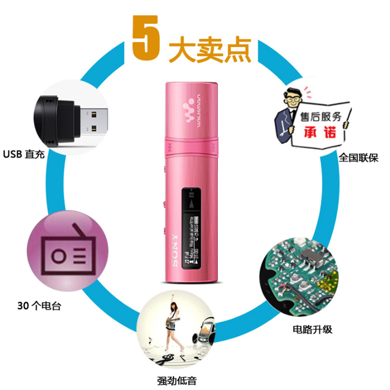 索尼(SONY)NWZ-B183F 便携式迷你MP3播放器 FM调频收音机 4G 蓝色