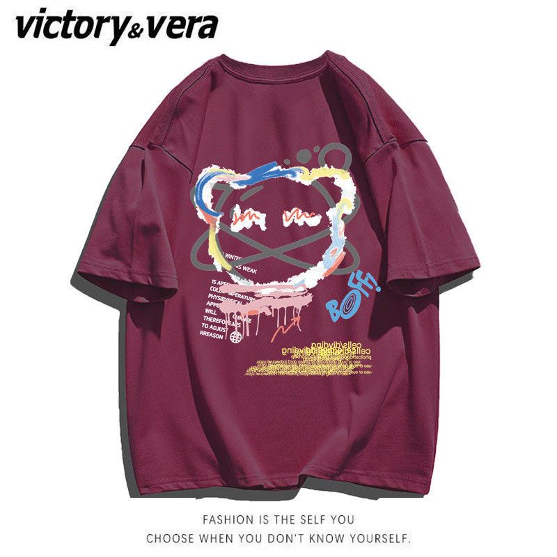 VICTORYVERA美式高街复古小熊印花短袖T恤女夏季潮牌宽松半袖上衣