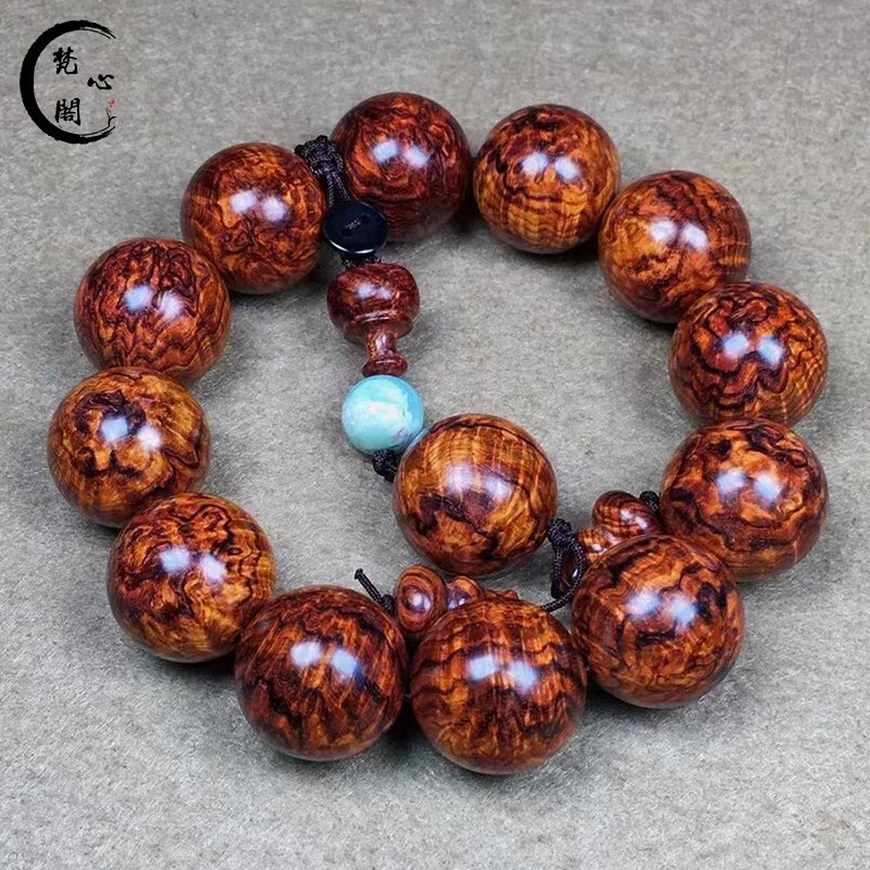 梵心阁帝王孤品爆满瘤疤油梨料20mm海南黄花梨手串男海黄送礼物毕业级