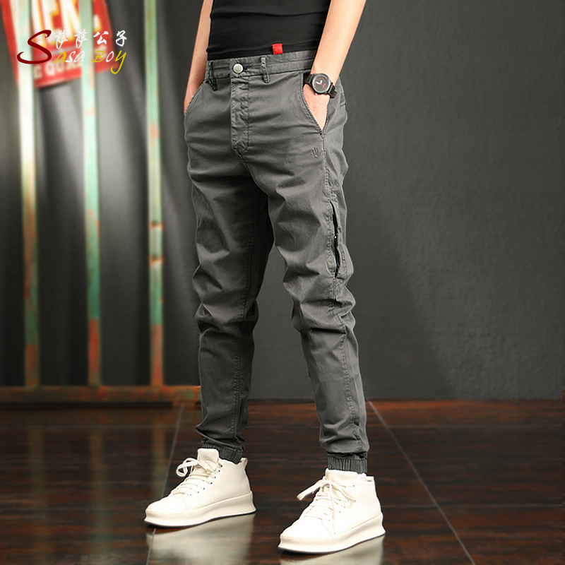 YUANSU萨萨公子2020秋冬季百搭 束脚男裤子韩版 加绒侧口袋休闲裤男潮流休闲裤