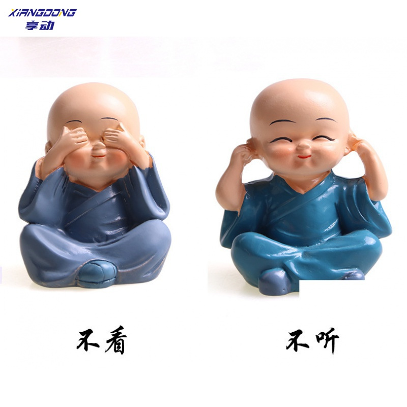 享动汽车摆件四不和尚车用卡通玩偶小沙弥摆件汽车内饰用品树脂工艺品 出入平安摇摆和尚