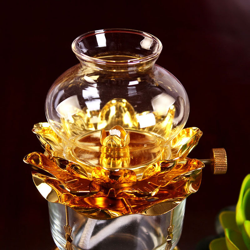 铜合金莲花酥油灯佛灯防风供灯佛教用品佛前长明灯莲花灯1个装