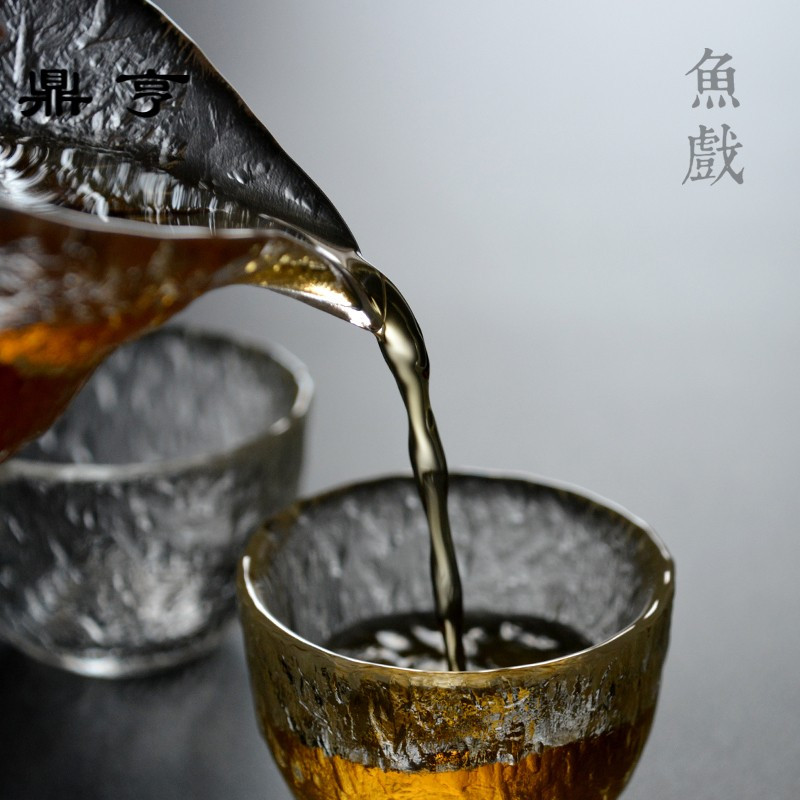 鼎亨初雪手工日式锤纹加厚耐热玻璃三才盖碗泡茶器手抓壶功夫茶具
