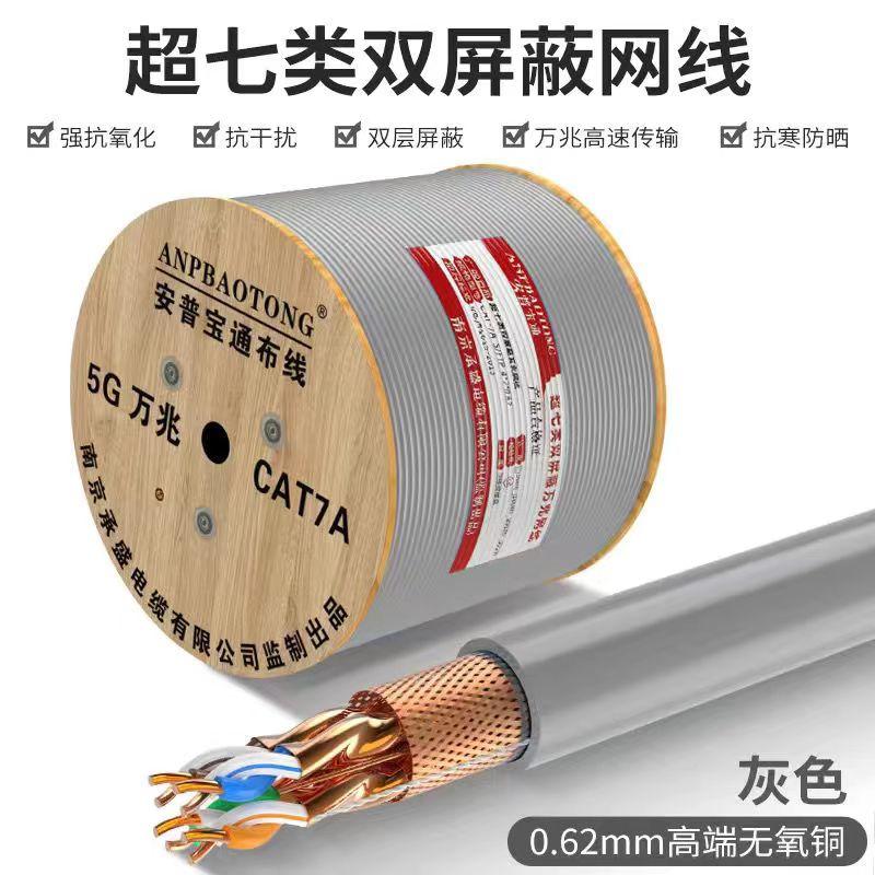 3M 安普超7七类8八类无氧铜8芯双屏蔽监控工程高速万兆家用网线305米 超七类0.62无氧铜双屏蔽-灰色 10m