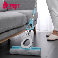 美丽雅 胶棉拖家用地板清洁干湿两懒人免手洗双排轮挤水拖把34CM (赠替换头1个)