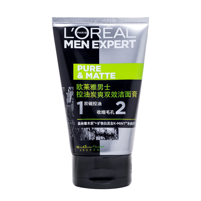 欧莱雅男士洗面奶控油炭爽双效洁面膏补水乳祛痘去黑头收缩毛孔洁 控油炭爽双效洁面100ml
