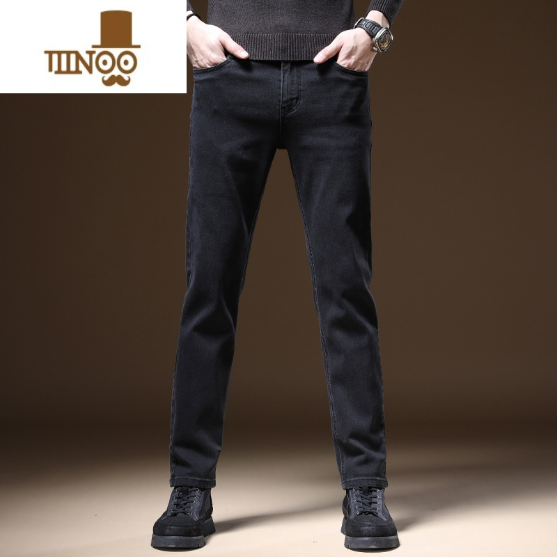 YANXU2023夏季黑色牛仔裤男士修身小直筒轻商务百搭休闲长裤子男装薄款