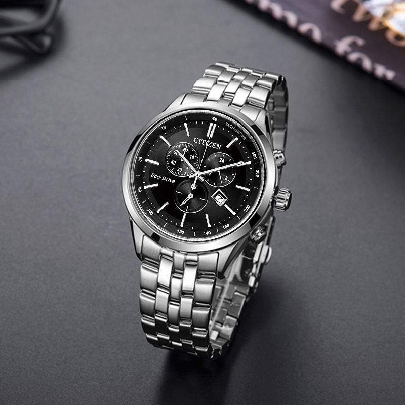 西铁城(CITIZEN)手表光动能深邃大蓝盘三眼钢表带男表AT2140-55L