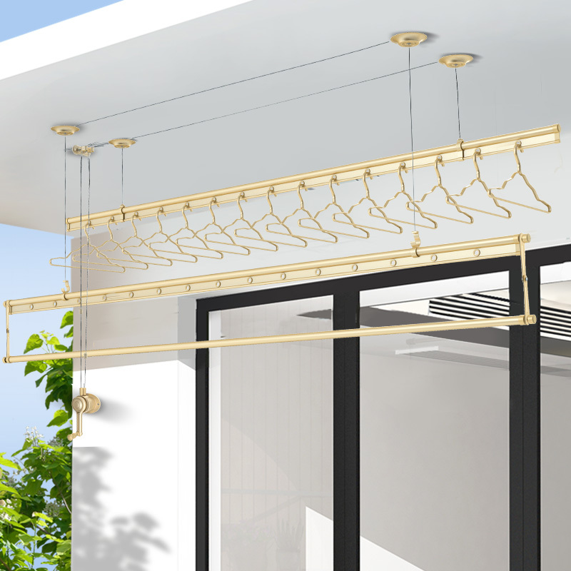 四季沐歌晾衣架 阳台三杆升降晾衣架手摇晾衣杆晒被子架 双杆手动凉