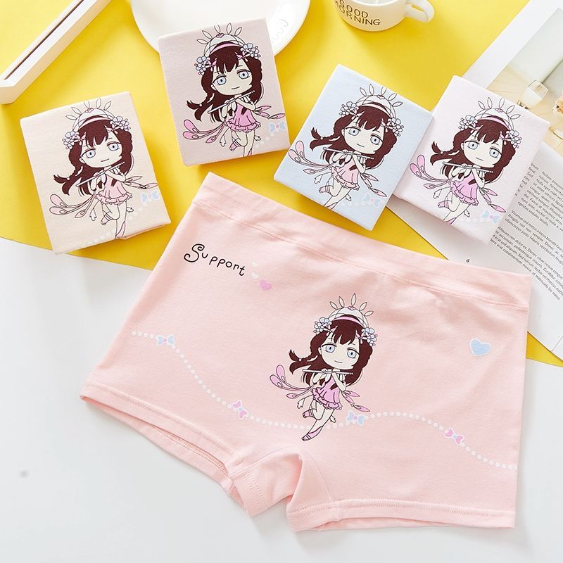 4条装纯棉儿童内裤女童内裤平角裤中小童可爱卡通四角学生内裤