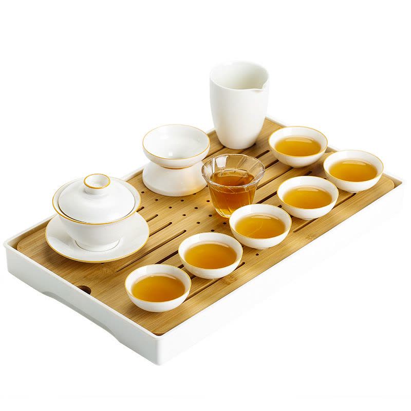 苏氏陶瓷茶具套装脂白简约功夫茶具带干泡茶盘套组图片