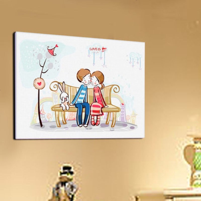 数字油画水彩画diy成人卡通动漫动物情侣风景手绘油彩填色装饰画