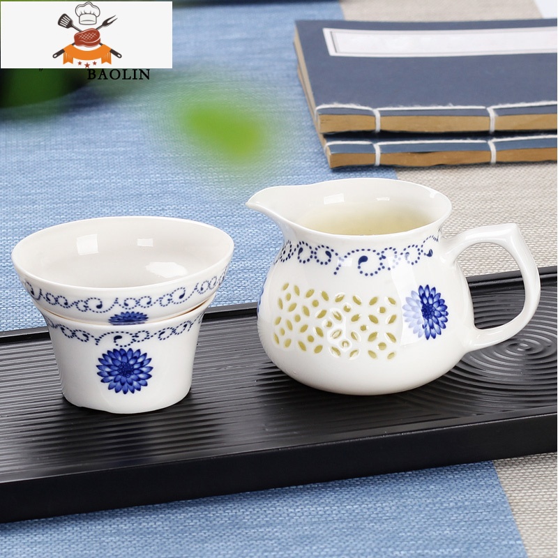 陶瓷茶具公道杯茶漏套装分茶器一体分茶杯紫砂装茶器公平杯公道杯 公道杯+送茶漏-梅子青 敬平高清大图